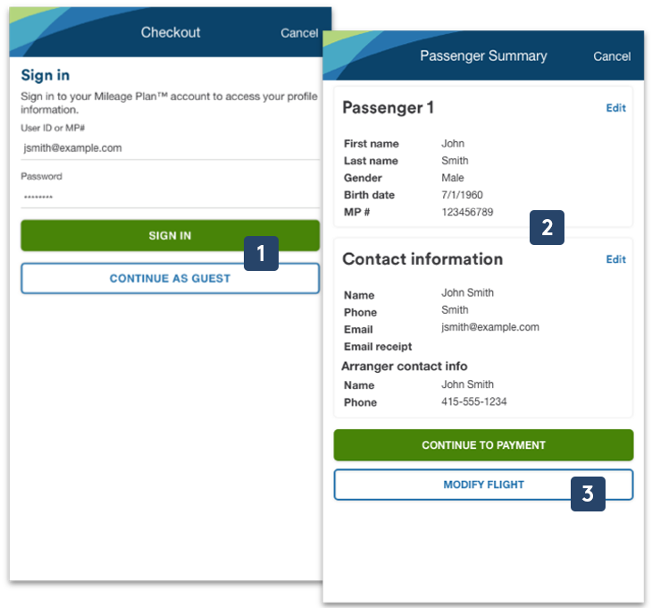 Alaska Airlines mobile search redesign - inputting passenger information